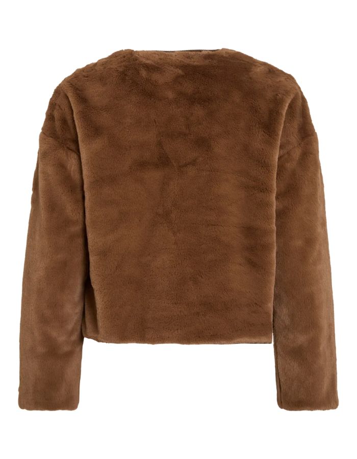 Dos de la Veste légère pour femme beige taupe nuthatch avec col rabattu en velours côtelé marron coffee bean et fermeture boutonnée, modèle Avo de la marque VILA