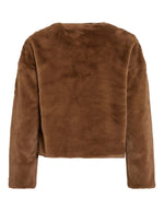 Dos de la Veste légère pour femme beige taupe nuthatch avec col rabattu en velours côtelé marron coffee bean et fermeture boutonnée, modèle Avo de la marque VILA