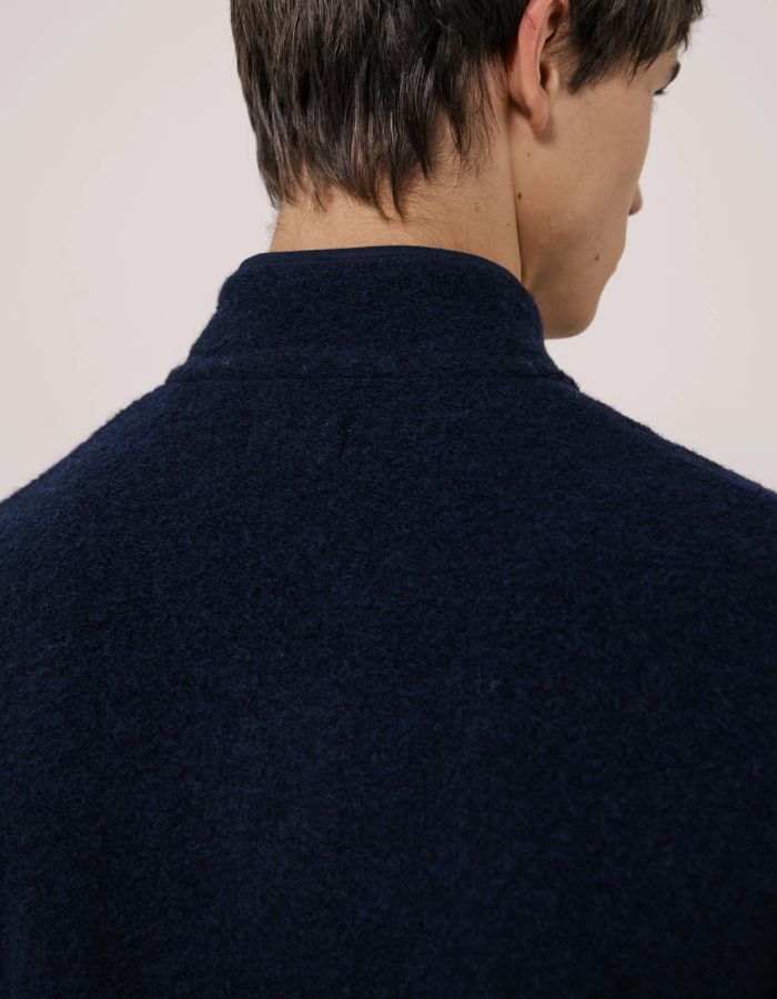 Dos de la Veste homme col montant laine bouillie bleu marine jock hartford boutons pression