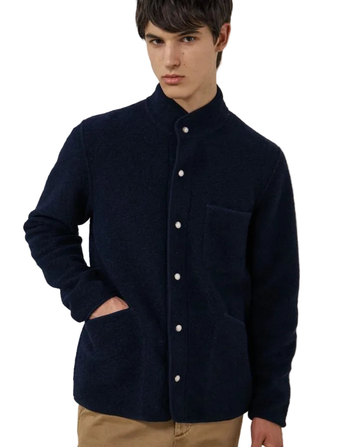 Veste homme col montant laine bouillie bleu marine jock hartford boutons pression