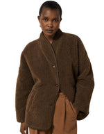 Veste courte femme sherpa marron valdi hartford encolure en v doublure velours poches laterales
