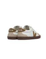 Veja Volley White Tent Bark sneakers, leather and suede, with brown V logo and soles.