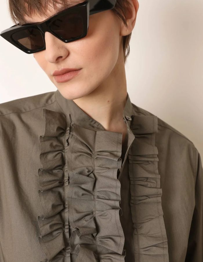 Blouse Carita kaki à volants Laurence Bras