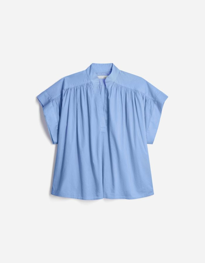 Blouse Cory Bleuet Vanessa Bruno en coton bleuet, coupe ample, manches courtes et encolure en V.