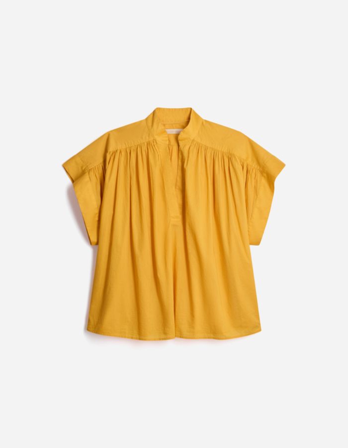 Blouse Cory Safran Vanessa Bruno en voile de coton, coupe ample, col V et manches kimono.