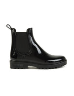Bottine de pluie Gaudi Verbenas noire brillante style Chelsea avec semelle crantée.