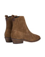 Bottines Tya Tabac Anthology Paris en daim marron, style western, talon 3,5 cm.
