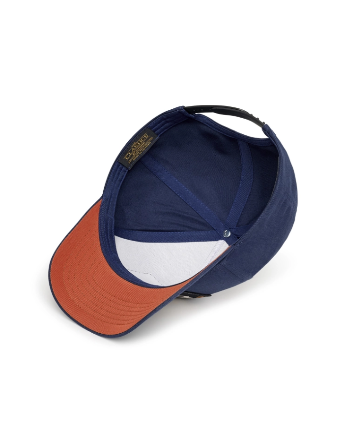 Dos de la Casquette trucker vintage bleu marine pour homme et femme avec visière courbée, filet arrière et motif Video Screen sur le devant, modèle Trucker Video Screen Navy de la marque Jonsen Island sur base Yupoong