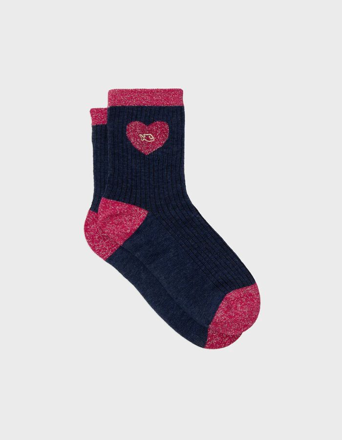 Chaussettes coeur - Marine et rose