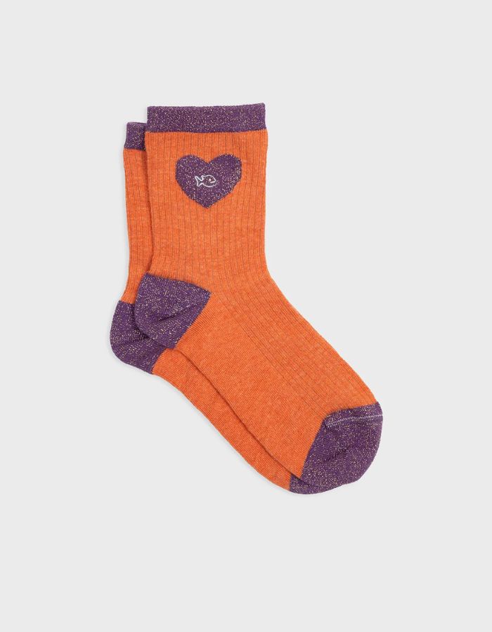 Chaussettes coeur - Orange et violet