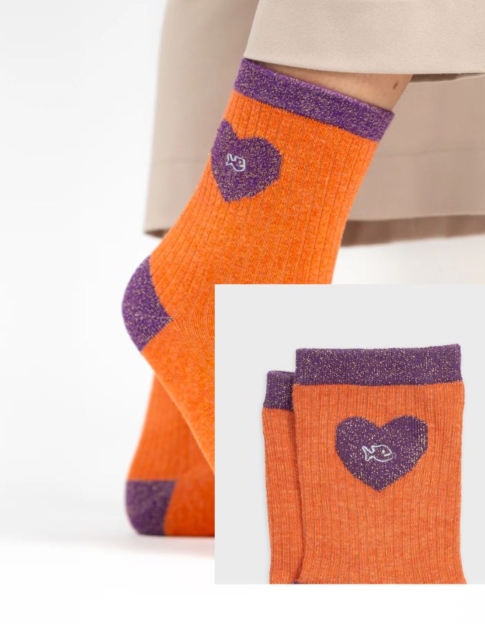 Chaussettes coeur - Orange et violet