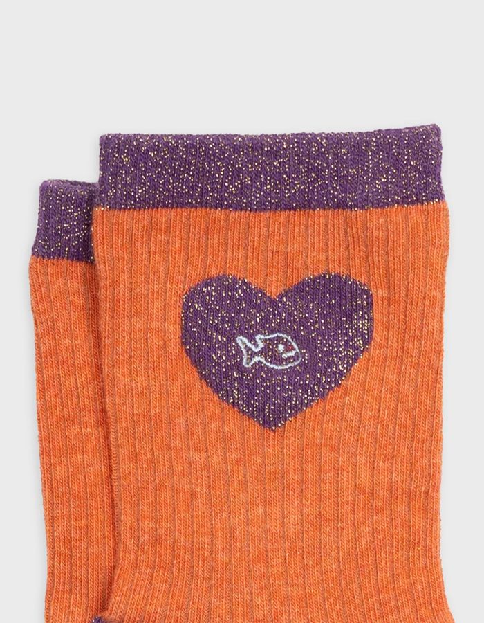Chaussettes coeur - Orange et violet