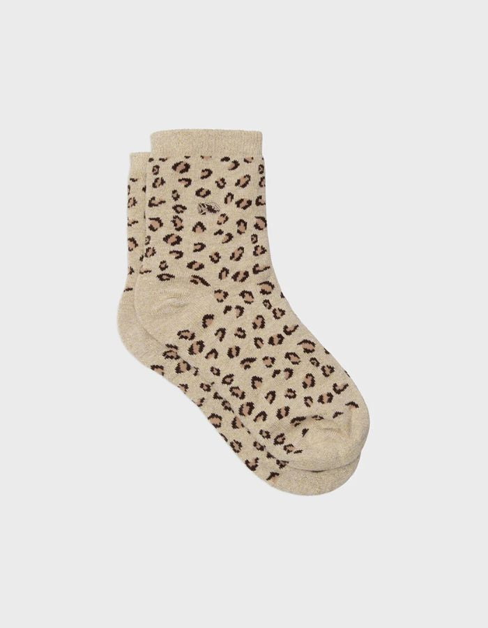 Chaussettes léopard pailletées - Beige