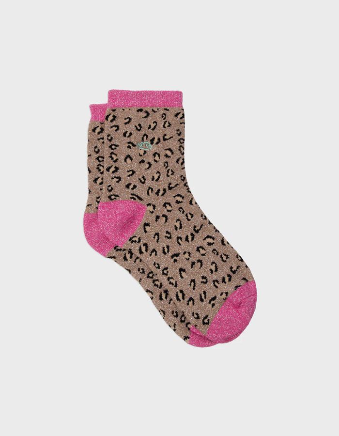 Chaussettes léopard pailletées - Camel