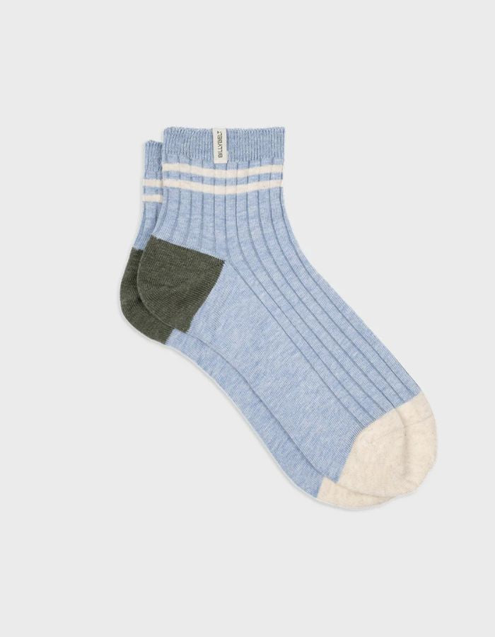 Chaussettes mi-hautes - Bleu ciel, rayé beige