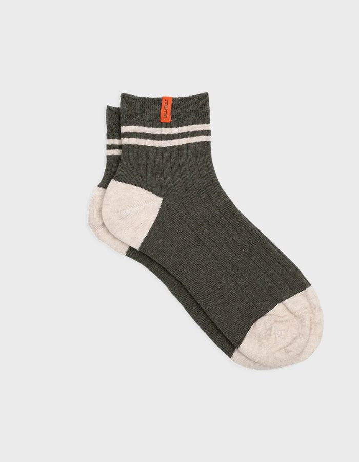 Chaussettes mi-hautes - Kaki, rayé orange