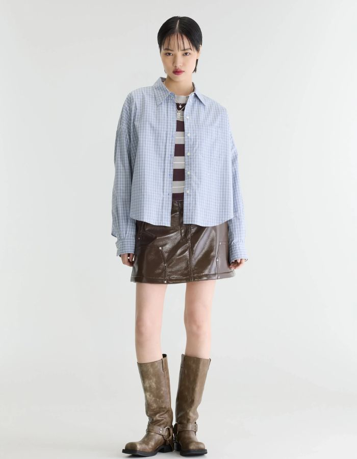 Chemise oversized Ginger Check F à carreaux bleu clair Bellerose