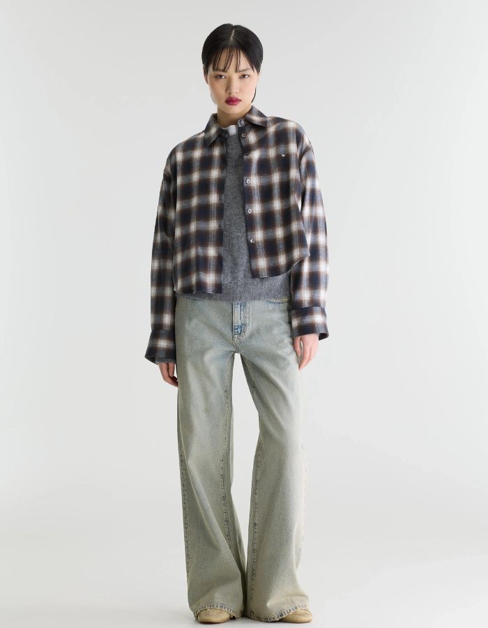 Chemise Johan Check A à carreaux bleu marine marron et écru pour femme Bellerose