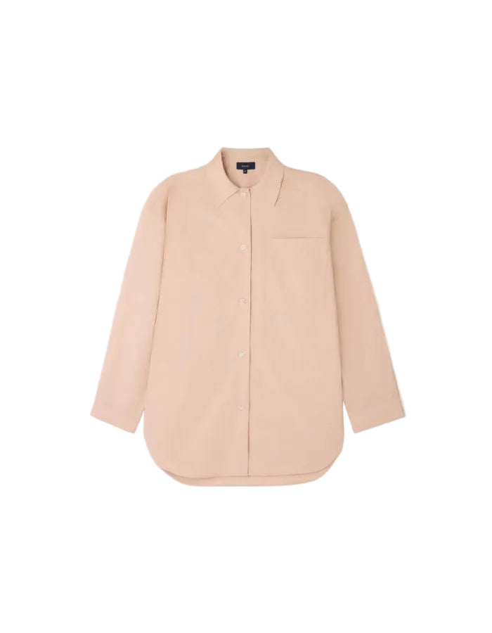 Chemise Itaque Rose Blush ample en popeline de coton biologique avec col, boutonnage et poche poitrine.
