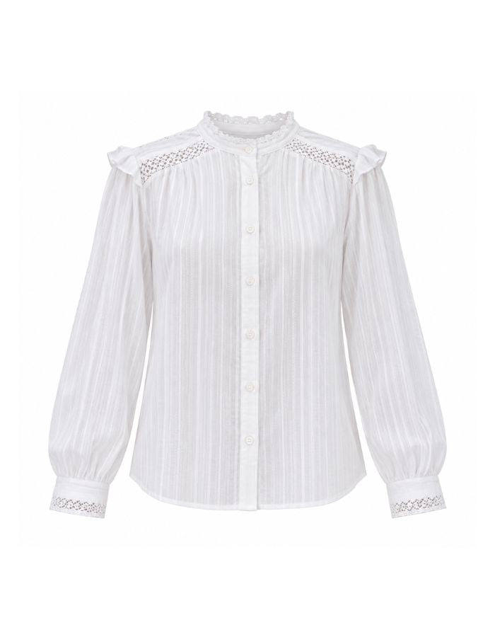 Chemise Patricia Blanco à volants et dentelle – La Comet