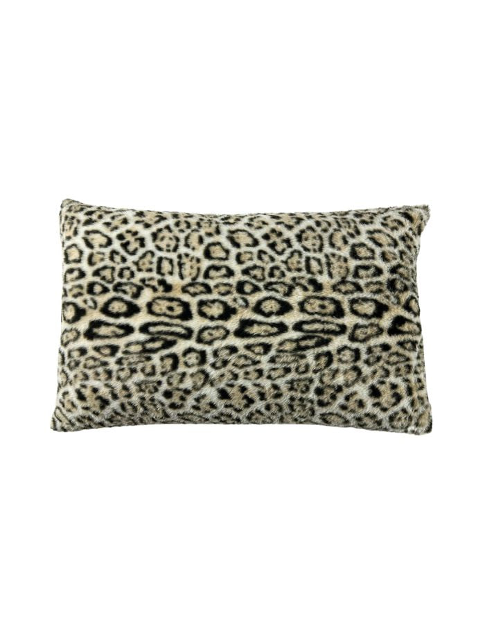 Coussin rectangulaire 40x60 cm en imitation fourrure motif léopard avec dos en velours naturel, modèle déhoussable de la marque OPJET.