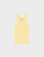 Débardeur Fikas Paille Bellerose jaune beurre en jersey côtelé, coupe ajustée, dos nageur, logo "bb" brodé.