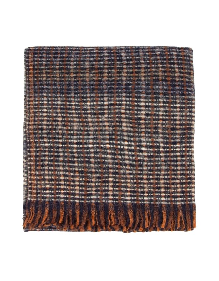 Écharpe fantaisie pour femme en laine vierge bleu denim à fil dégradé tissée en Italie, modèle Niu Pio de la marque Sessùn