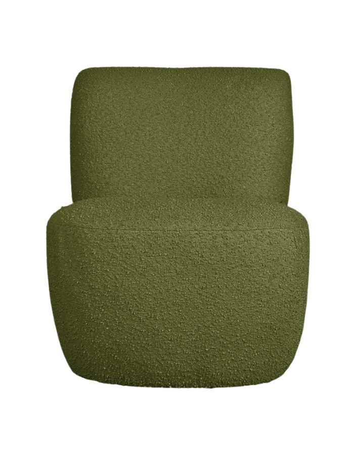 Petit fauteuil compact 1 place en tissu bouclette kaki avec dossier ergonomique, modèle Eve de la marque OPJET.