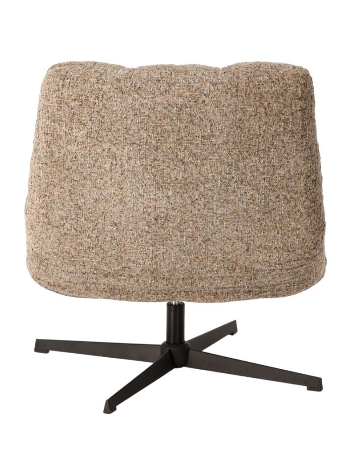 Dos du Fauteuil de salon beige chiné en tissu avec pieds en métal, assise large de 78 cm et dossier haut de 93 cm, modèle Montclar.