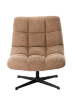Fauteuil de salon doux en velours beige avec pieds en métal, assise large de 78 cm et dossier haut de 93 cm, modèle Montclar.