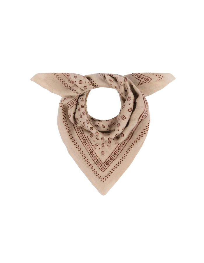 Foulard carré pour femme en laine style bandana graphique avec petites fleurs blanches et bords frangés, modèle Olaf N°676 Western de la marque MOISMONT.