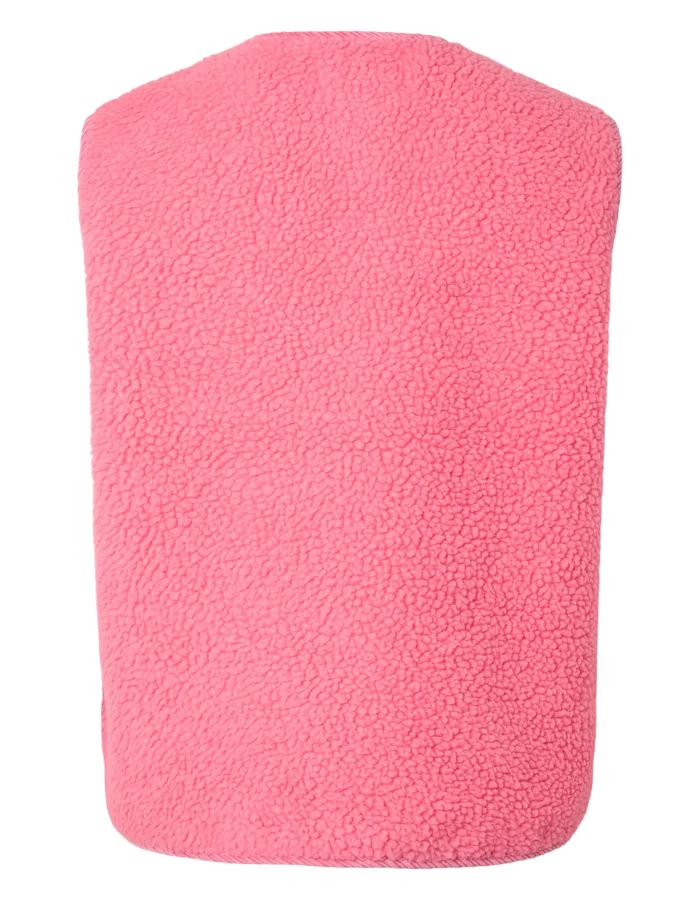 Dos du Gilet sans manches pour femme en matière teddy moumoute rose frais avec fermeture zippée et poches, modèle Anastacia Teddy Vest BC couleur Pink Lemonade de la marque PIECES.