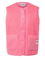 Gilet sans manches pour femme en matière teddy moumoute rose frais avec fermeture zippée et poches, modèle Anastacia Teddy Vest BC couleur Pink Lemonade de la marque PIECES.