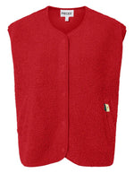 Gilet sans manches Katty Teddy pour femme, coloris rouge vif Adrenaline Rush. Texture polaire bouclée, col en V et fermeture par boutons-pression. Style outdoor chic et écoresponsable.