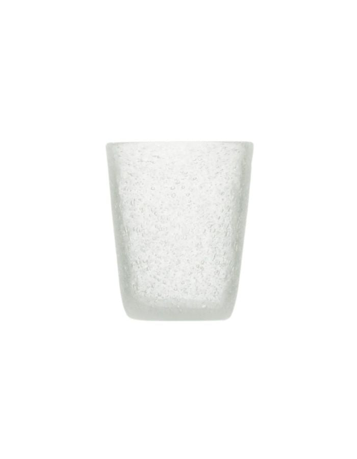 Gobelet en verre soufflé blanc transparent Memento Originale avec bulles artisanales.