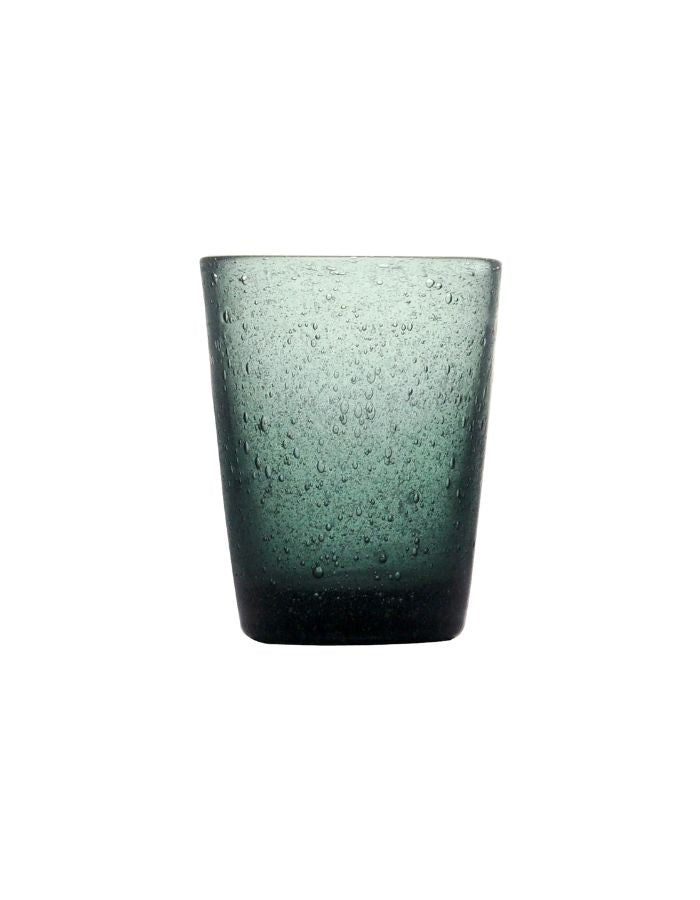 Gobelet Bally en verre soufflé gris clair, cylindrique, avec bulles d'air internes et coloration profonde.