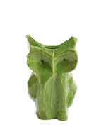 Grand vase sculptural Owl en céramique vert forêt par Marni pour Serax, design hibou géométrique After Midnight, finition émaillée brillante, H 30 cm.