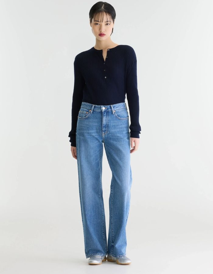 Jean droit Kia Used Medium Blue Bellerose en denim bleu délavé