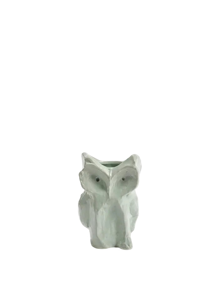 Mini vase sculptural Owl (taille XS) en grès bleu clair par Marni pour Serax, silhouette de hibou stylisé finie à la main, H 12 cm.
