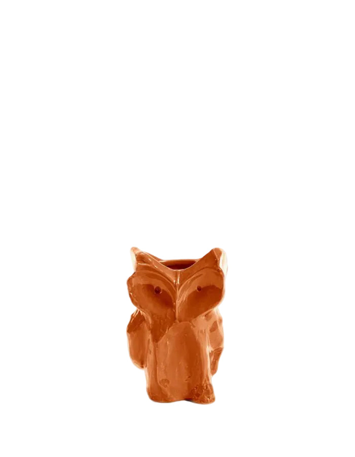 Mini vase sculptural Owl (taille XS) en grès orange vif par Marni pour Serax, silhouette de hibou facettée avec émaillage brillant fait main, H 12 cm