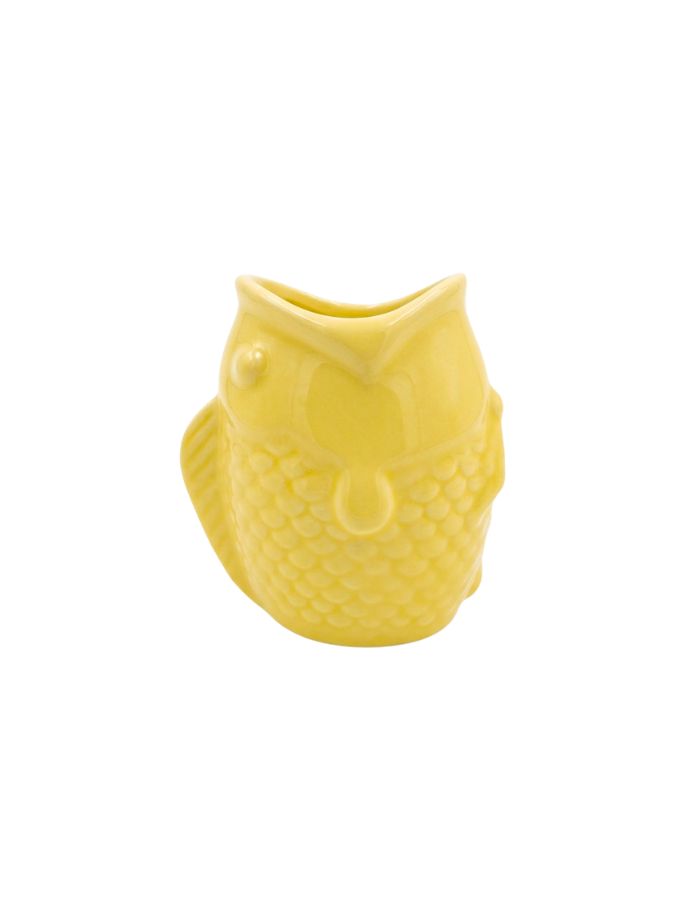 Côté du Mug en céramique jaune brillant sculpté en relief en forme de poisson avec anse ergonomique