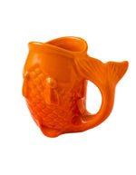 Mug en céramique orange brillant sculpté en relief en forme de poisson avec anse ergonomique