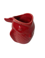 Dessus du Mug en céramique rouge brillant sculpté en relief en forme de poisson avec anse ergonomique