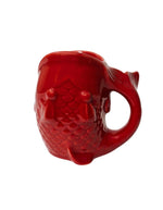 Mug en céramique rouge brillant sculpté en relief en forme de poisson avec anse ergonomique
