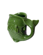 Dessus du Mug en céramique vert brillant sculpté en relief en forme de poisson avec anse ergonomique