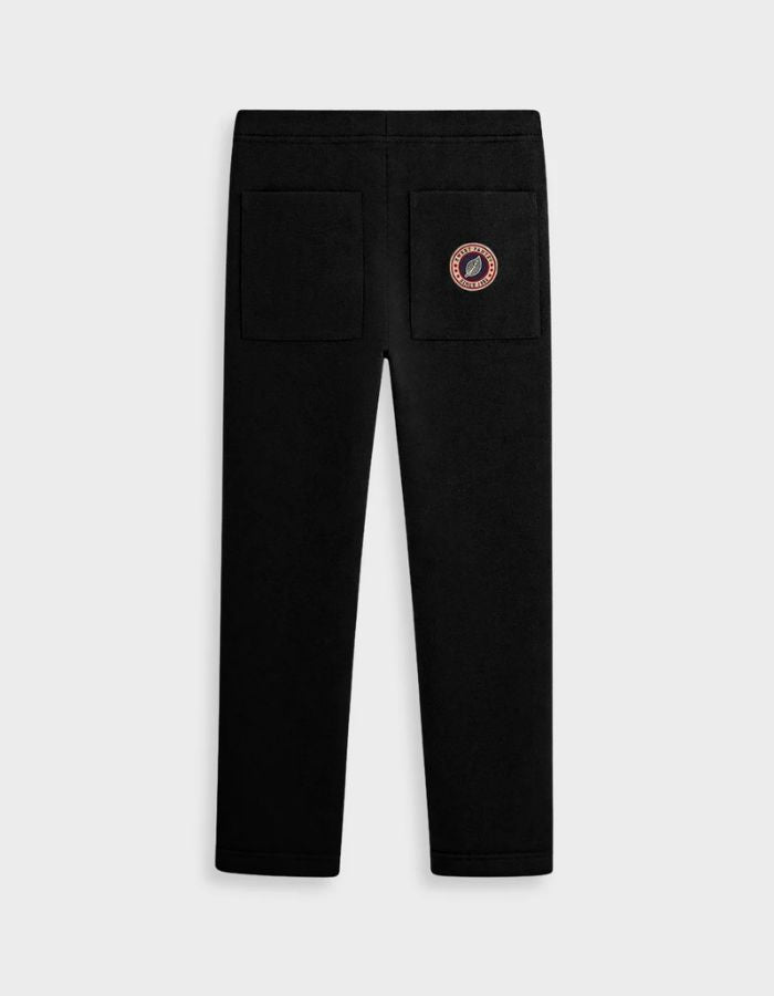 Dos du Pantalon de jogging ajusté coupe droite pour homme et femme en molleton noir 350g avec cordon beige et patch logo dos, modèle Iconic Straight couleur Black de Sweet Pants.