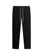 Pantalon de jogging ajusté coupe droite pour homme et femme en molleton noir 350g avec cordon beige et patch logo dos, modèle Iconic Straight couleur Black de Sweet Pants.
