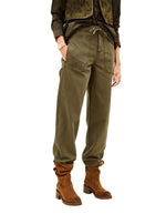 Pantalon droit décontracté pour femme en coton bio kaki avec pinces à la taille et poches plaquées, modèle Cocy Pantalon couleur Kaki de la marque ba&sh