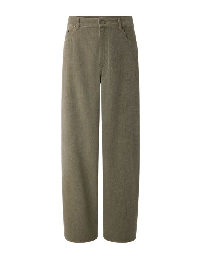 Pantalon Hunter Kaki Soeur en canvas de coton biologique, coupe oversize, jambes longues et poches.