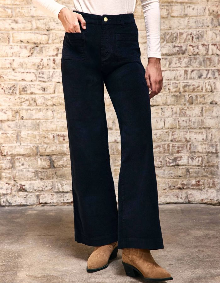 Pantalon large Atlanty marine en velours côtelé – La Petite Étoile